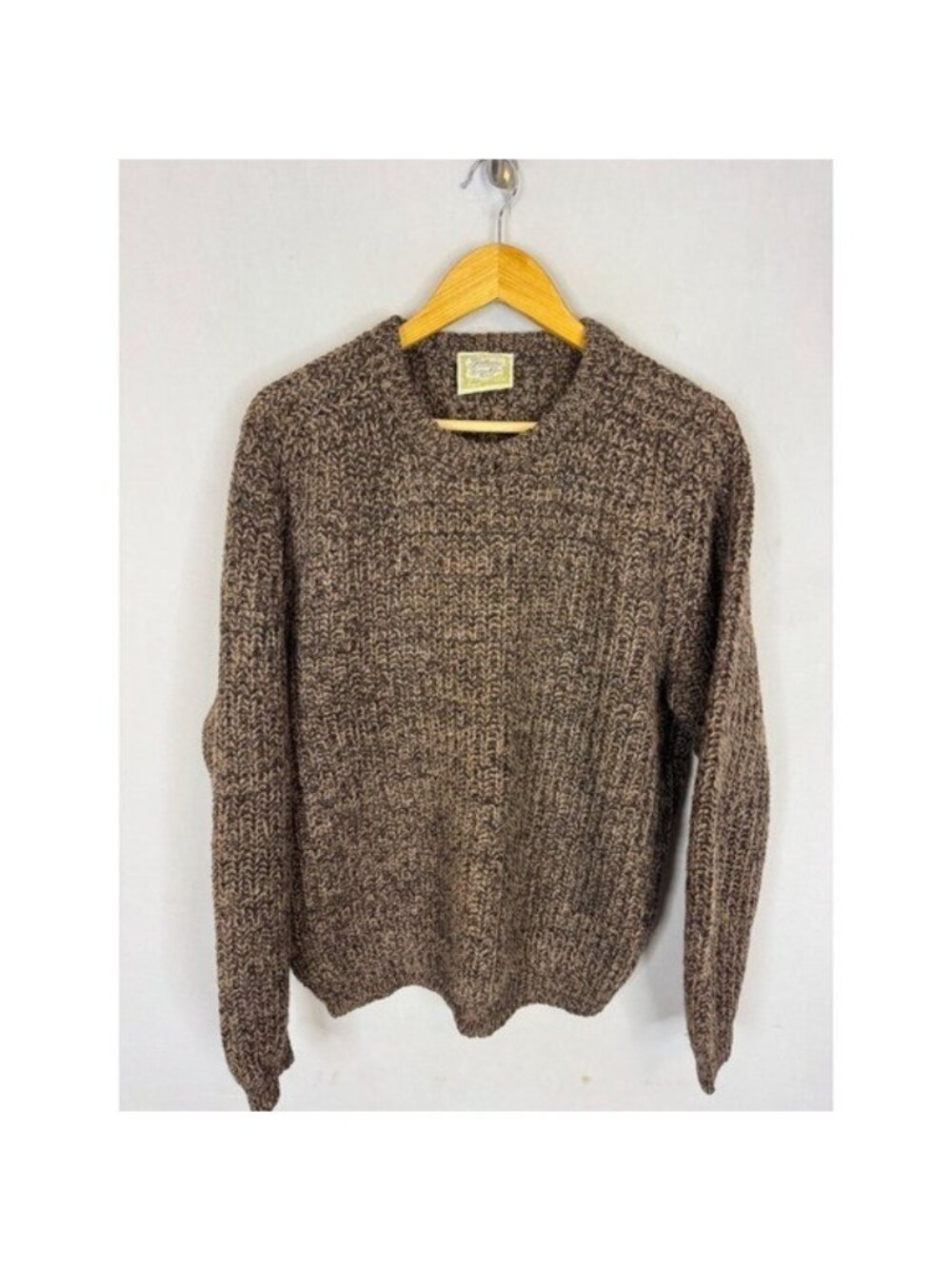 Gaeltarra Ireland Wool Handloomed Marled Brown Crewneck Sweater Men 40in M/L